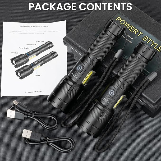 Rechargeable Flashlight 990000 High Lumens, Super Bright LED Flashlight with 7 Modes, Waterproof Powerful Flash Light for Camping, Home, Emerge∩cies (Black)
