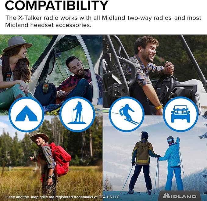 Midland - T77VP5J FRS Jeep® X-TALKER Extreme Dual Pack - 22 Channels, 121 Privacy Codes, Water Resistant - Clear Communication with Weather Alert - Jeep® Branded Carrying Case & Headset Included