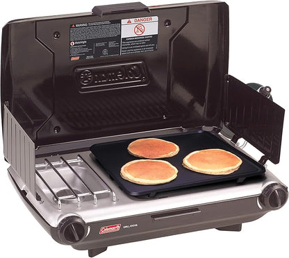 Coleman Tabletop 2-in-1 Camping Grill/Stove, 2-Burner Propane Grill & Stove for Outdoor Cooking with Adjustable Burners & Pressure Regulator, 20,000 BTUs of Power for Camping, Tailgating, Grilling