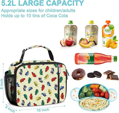 esouler Lunch Box Kids Insulated Lunch Bag for Boys & Girls Durable Children Lunchbox for School with Water Bottle Holder-Car