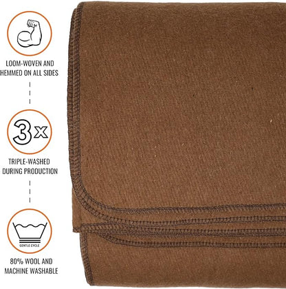 Arcturus Military Wool Blanket - Warm, Thick, Washable - Great for Outdoors, Camping, Stadium Blanket, Picnics, Travel - Car & Bushcraft Survival Kits, Large 64in x 88in 4.5 lb