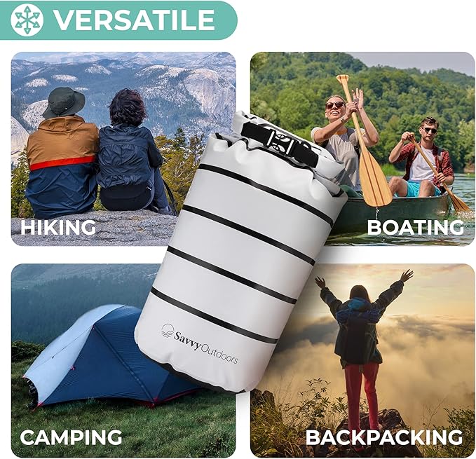 Savvy Outdoors Waterproof Dry Bag - Dry Bags for Food & Gear, Stuff Sacks for Backpacking and Camping Equipment, Waterproof Bag for Beach, Boating, Kayaking (20L, Stripe)