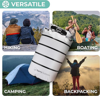 Savvy Outdoors Waterproof Dry Bag - Dry Bags for Food & Gear, Stuff Sacks for Backpacking and Camping Equipment, Waterproof Bag for Beach, Boating, Kayaking (20L, Stripe)