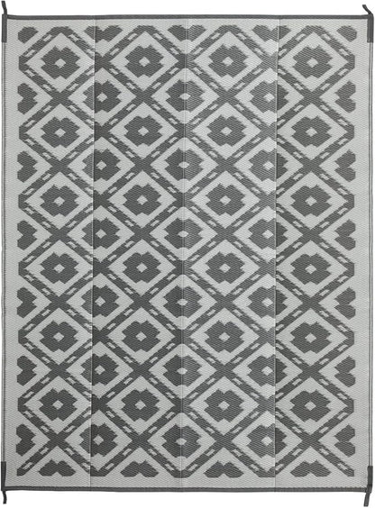 Waterproof Outdoor Rug 8x10 ft, Reversible Plastic Straw Rug, Easy to Clean Patio Rug, Portable Carpet for Patio, RV, Deck, Balcony, Backyard, Picnic, Beach, Square Dashed, Gray