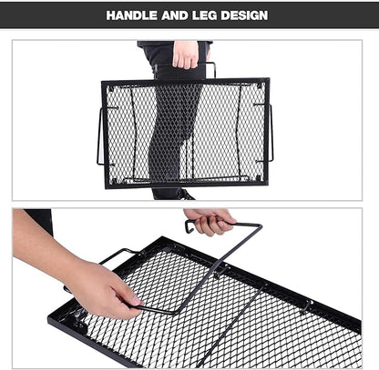 REDCAMP 2 in 1 Folding Camping Grill Grate, Folding Grill Table for Outdoor Open Flame Cooking for Camping Portable Over Fire Camp Grill
