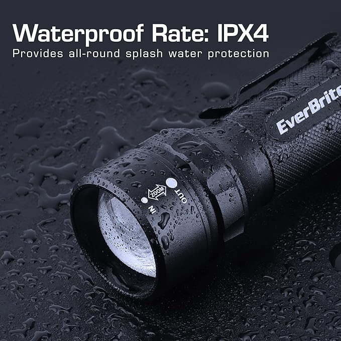 EverBrite 400 Lumens Aluminum LED Flashlight, Zoomable Flashlight with Lanyard&Clip, 4 Modes, IPX4 Waterproof, for Camping Hiking, Emergency, EDC, Survival Use, Batteries Included