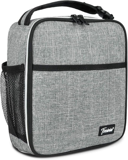 Small Insulated Lunch Bag for Men Women, Splash Proof Mini Portable Reusable Thermal Lunch Box Cooler Tote for Adults & Kids, Grey, 8.5in x 4in x 9.5in (L x W x H)