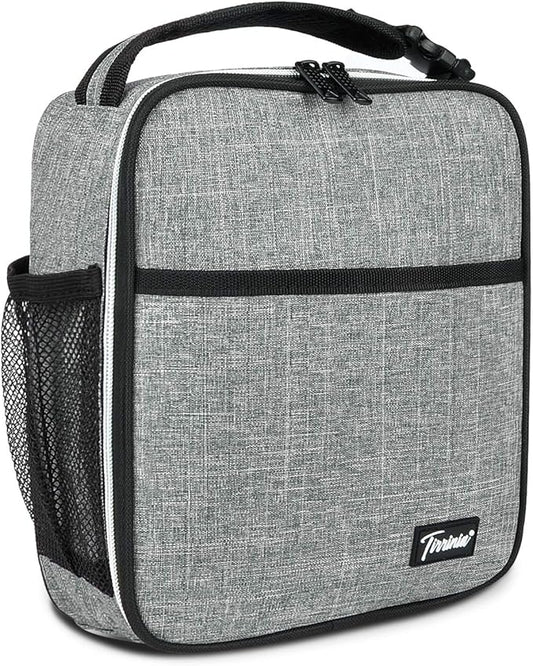 Small Insulated Lunch Bag for Men Women, Splash Proof Mini Portable Reusable Thermal Lunch Box Cooler Tote for Adults & Kids, Grey, 8.5in x 4in x 9.5in (L x W x H)