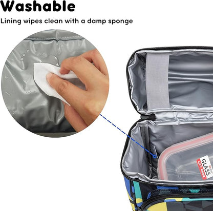 J World Corey Kids Lunch Bag. Insulated Lunch-Box for Boys Girls, Cubes