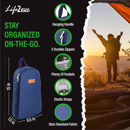 Camp Cooking Utensil Set & Outdoor Kitchen Gear Cookware Kit, Portable Compact Carry Case for Camping, Hiking, Travel, BBQ Grilling Stainless Steel Accessories Spoon & Fork