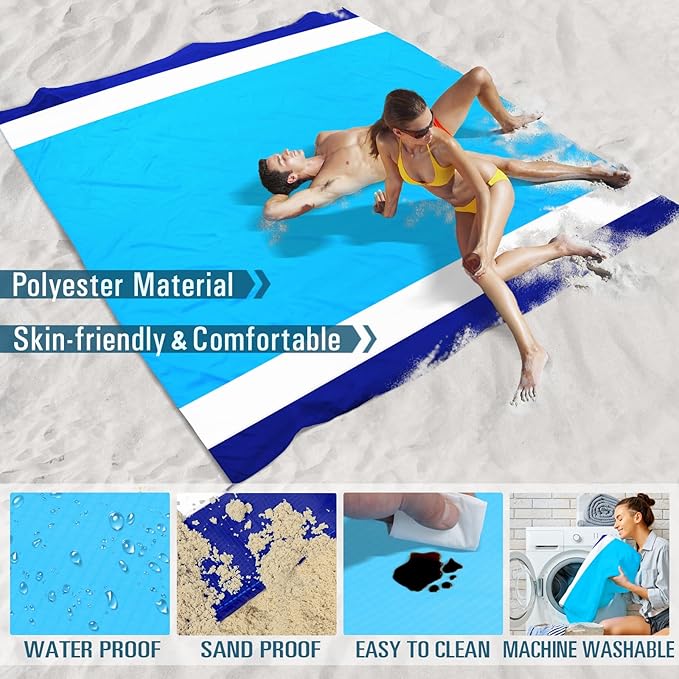 Beach Blanket Sandproof Waterproof 78''×81''1-5 Adults Oversized,Compact Lightweight Durable Beach Mat for Travel Camping Hiking Picnic Blanket