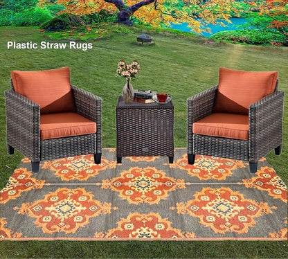 BalajeesUSA Outdoor Rugs – 6x9, Orange, Yellow, Grey, Patio Durable and Affordable, Multipurpose, Woven Plastic Straw, All-Weather and Waterproof Rug, Reversible Camper mats, Recycled