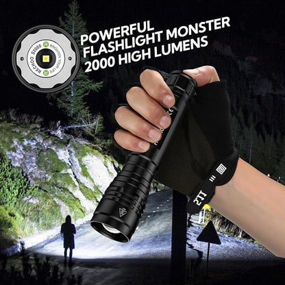 RECHOO S2000 LED Flashlight High Lumens, Super Bright, Powerful, Mid-Size Tactical Flashlight with 3 Modes, Zoomable, Water Resistant Flashlights for Home, Emergencies, Camping, Outdoor Use