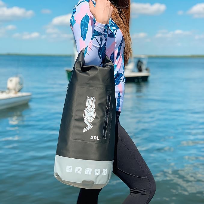 VOS Waterproof Premium Dry Bag – 20L | All-purpose Bag Lightweight Dry Storage Bag Backpack for Travel, Swimming, Boating, Kayaking, Camping, Beach (Black/Grey)