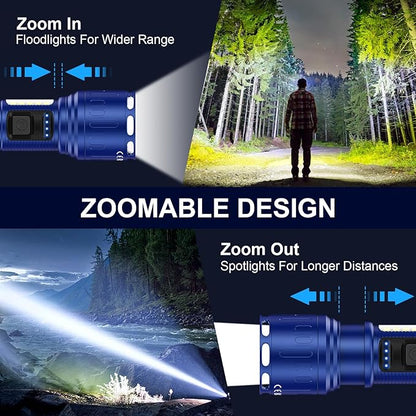 Flashlights 100,000 High Lumens Rechargeable - Super Bright LED Magnetic Flashlight with Sidelight 8 Modes Waterproof Powerful Handheld Flash Light for Emergency (1 Pack with Leather Box, Blue)