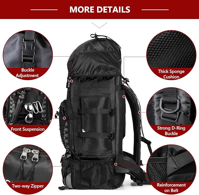 Hiking Backpack with Rain Cover, 90L Camping Backpack, Lightweight Travel Daypack for Hiking Climbing Camping Touring -No Internal Frame