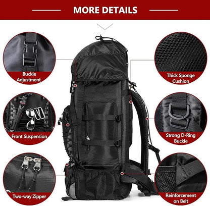 Hiking Backpack with Rain Cover, 90L Camping Backpack, Lightweight Travel Daypack for Hiking Climbing Camping Touring -No Internal Frame