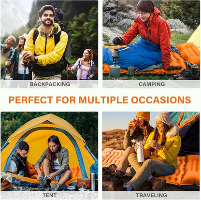 Camping Sleeping Pad, Ultralight Camping Pad with Pillow, Built-in Foot Pump Inflatable Sleeping Pad, Compact Size for Camping, Backpacking, Hiking - Orange