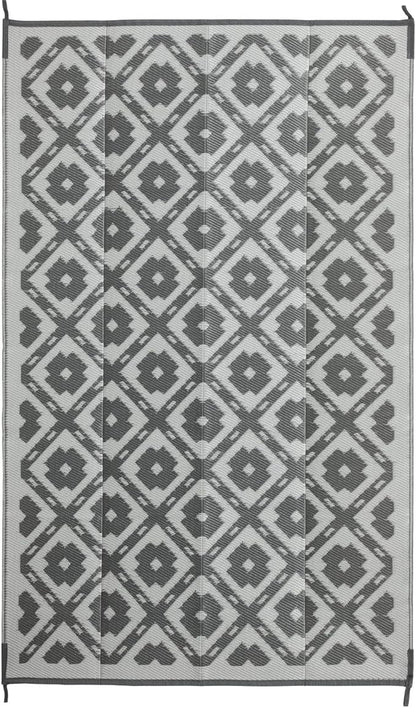 Waterproof Outdoor Rug 5x8 ft, Reversible Plastic Straw Rug, Easy to Clean Patio Rug, Portable Carpet for Patio, RV, Deck, Balcony, Backyard, Picnic, Beach, Square Dashed, Gray