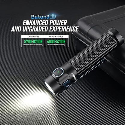 OLIGHT Baton3 Pro 1500 Lumens EDC Rechargeable Flashlights with MCC3, Compact Pocket Flashlight with L-Shape Stand and High Performance LED for Camping and Emergency(Neutral White Light: 4000~5000K)