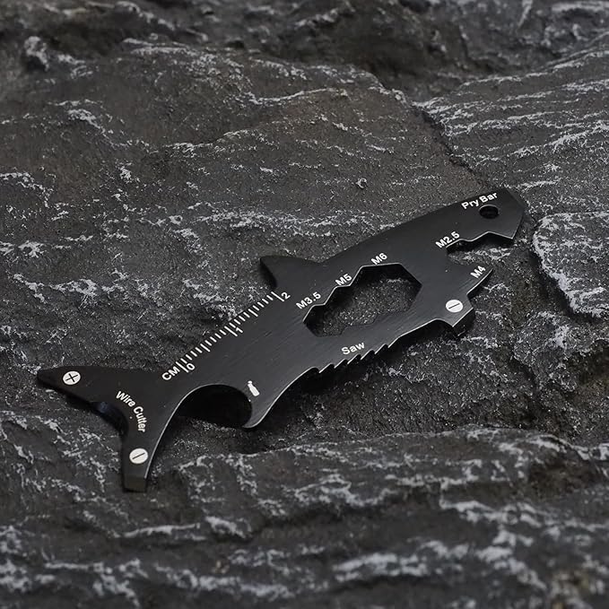15-in-1 V15 Shark Shape Multitool, EDC Carabiner Camping Gadgets, Key Opener, Keychain Tool No Knife for Kids, Unique Gifts for Everyone Who Wants Nothing. (shark)