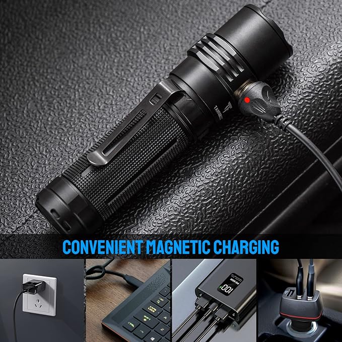 TrustFire MC3 Tactical LED Flashlight 2500 Lumens USB Magnetic Charging Torch Rechargeable Flashlights IP68 Waterproof EDC Flashlight Work Flashlight with Memory Strobe Mode, for Gift Giving