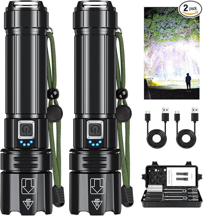 Rechargeable LED Flashlights High Lumens,900000 Lumen Super Bright Flashlight with USB Output, 14 Hours Runtime 5000ɱAh Large Capacity Flash Light, Powerful Flashlight for Home, Camping