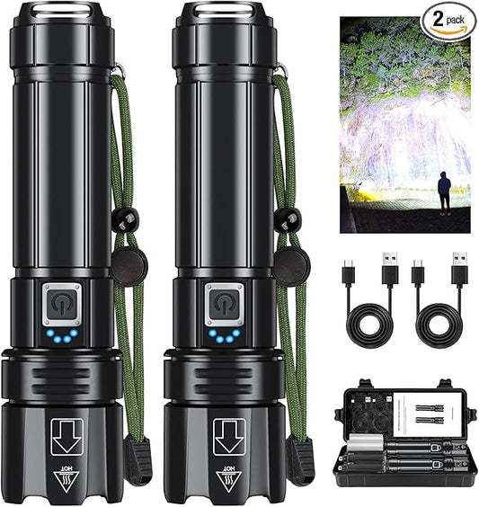 Rechargeable LED Flashlights High Lumens,900000 Lumen Super Bright Flashlight with USB Output, 14 Hours Runtime 5000ɱAh Large Capacity Flash Light, Powerful Flashlight for Home, Camping