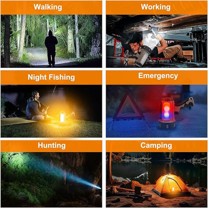 Rechargeable Spotlight Flashlight, Super Bright Waterproof Handheld Spot Light 6 Models with Foldable Stand for Outdoor Boating Camping Fishing Hunting