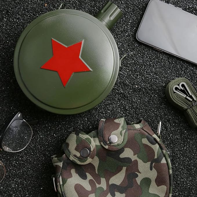 1set Stainless Water Hunting for Canteen Pattern Compact Portable Cap Star Steel Outdoor Hiking Kettle Cover Outdoors with Ml Camouflage Compass Survival Green Outside