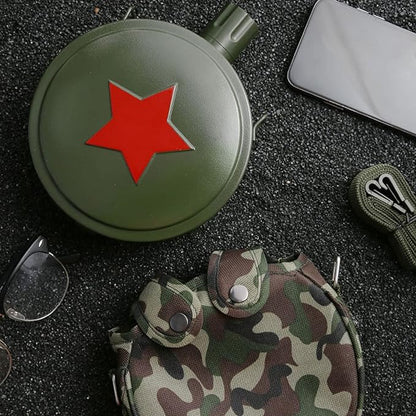 1set Stainless Water Hunting for Canteen Pattern Compact Portable Cap Star Steel Outdoor Hiking Kettle Cover Outdoors with Ml Camouflage Compass Survival Green Outside