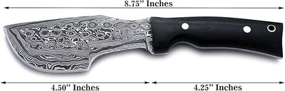 Handmade Damascus Steel Knife for Hunting, Survival, Camping, Bushcraft, Fishing, Fixed Blade, Tracker Knife with Full Tang Micarta Handle, Leather Sheath and Sharpening Stone - WKD-799