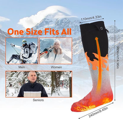 Rechargeable Heated Socks for Men Women Flame Pattern 5V 5000mAh Battery Powered Cold Weather Washable Winter Thermal Thickened Warming Socks for Winter Skiing Riding Camping Outdoors
