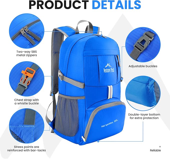 Venture Pal 35L Ultralight Lightweight Packable Foldable Travel Camping Hiking Outdoor Sports Backpack Daypack