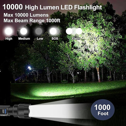 Rechargeable Flashlights 10000 High Lumens, Mini Handheld Flashlights with 3000mAh Battery, 5 Modes, Zoomable, IPX8 Waterproof, USB Tactical Flashlights for Emergencies, Camping, Dog Walking