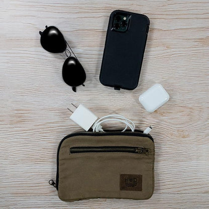Hide & Drink, Zipper Gear Pouch, Camping Bag, Travel Accessory, Multi-Purpose Bag, Waxed Canvas and Full Grain Leather