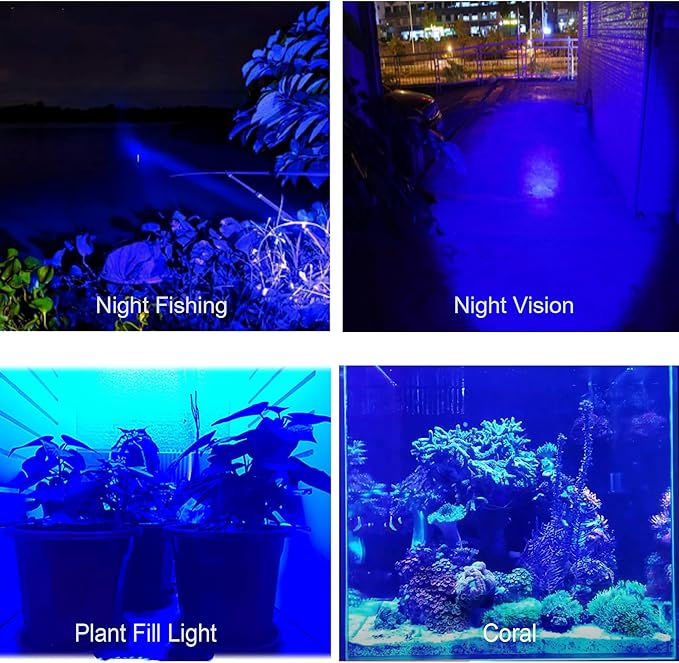 Blue Light Flashlight Single Mode Zoomable Blue LED Flashlights for Night Hunting, Fishing