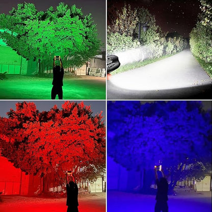 Red Flashlight Rechargeable 2 Pack, LED Green Light Flashlight, Blue Light Flashlights, 4 in 1 White Light, Red Light, Blue Lights and Green Lights, 4 Modes, Waterproof Zoomable Flash Light