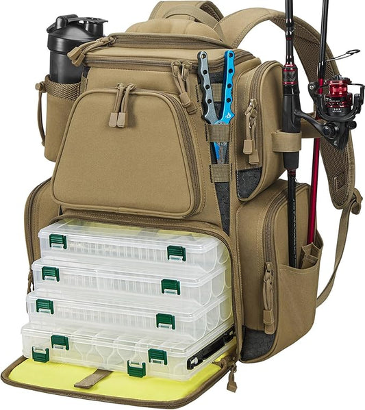 Piscifun Fishing Tackle Backpack with 4 Trays, Large Outdoor Storage Tackle Bag with Protective Rain Cover for Fishing Gear