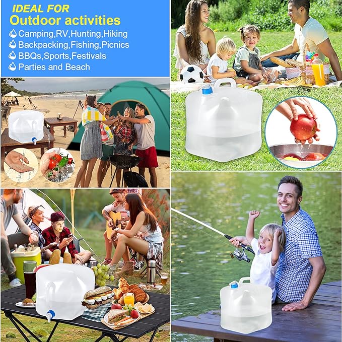 Collapsible Water Container with Spigot, BPA Free Water Storage Jug Water Canteen for Outdoor Camping Hiking & Emergency Survival Kit, Foldable Portable