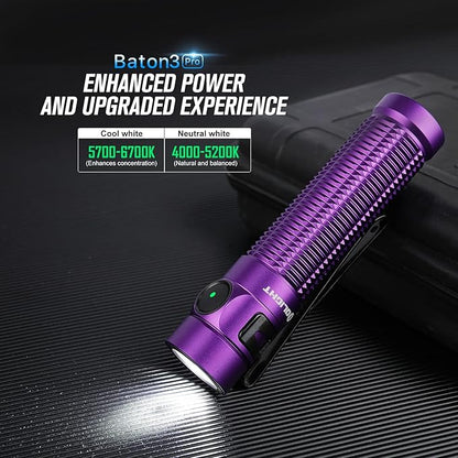 OLIGHT Baton3 Pro 1500 Lumens EDC Rechargeable Flashlights with MCC3, Compact Pocket Flashlight with L-Shape Stand and High Performance LED for Camping and Emergency(Cool White Light: 5700~6700K)