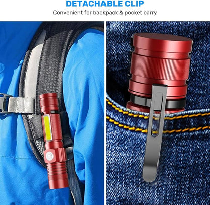 Rechargeable LED Flashlights, Magnetic Flashlight Super Bright Tactical Flashlight with SideLight,USB Rechargeable,Zoomable,Waterproof Best Small Flashlight for Camping, Emergency Red