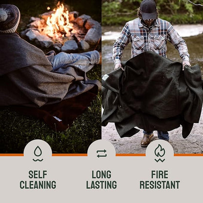 Woolly Mammoth Merino Wool Blanket - Large 66" x 90", 4LBS Camp Blanket | Throw for The Cabin, Cold Weather, Emergency, Dog Camping Gear, Hiking, Survival, Army, Outside, Outdoors – Hunter Green