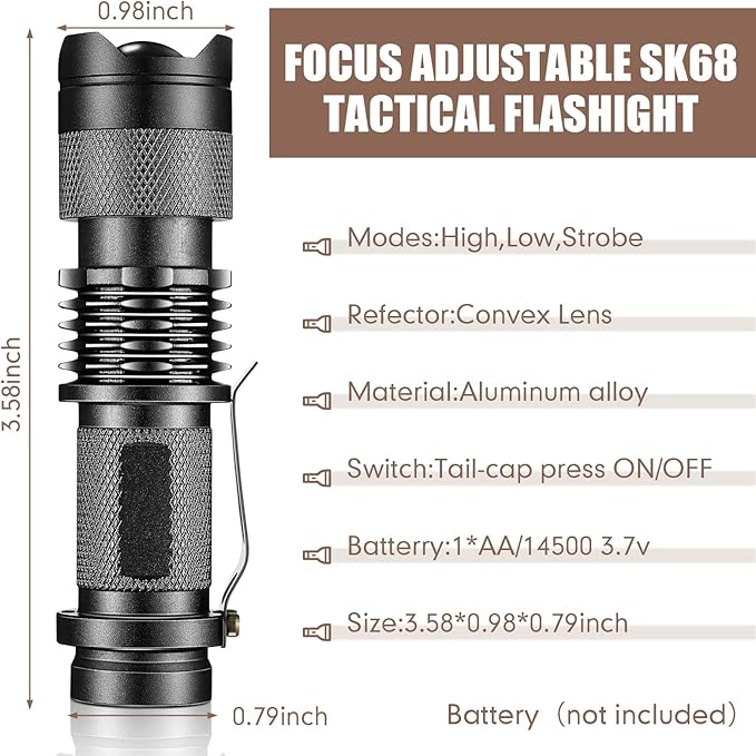 10 Pack Mini Flashlight LED Flashlight 3 Mode Flashlight Adjustable Handheld Flashlight for Camping Hiking Outdoor Work (Black)