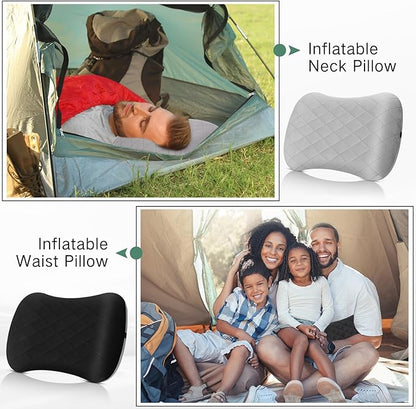 2 Pack Camping Pillow Inflatable Travel Pillow with Removable Cover Backpacking Pillow Blow up Pillow Neck Air Pillow Compressible for Lumbar Support, Travel, Hiking, Black and Grey