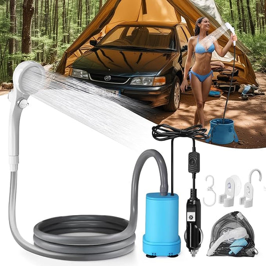 AUTOPkio Portable Camping Shower, Plug-and-Play Camp Showerhead Kit with Brushless Motor Camp Shower Pump for Outdoor Hiking, Rv Travel