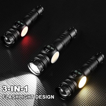 Rechargeable Flashlight True 5000 Lumens Outdoor Strong Cob Light, 5000mAh Zoomable Beam LED Flash Light with Magnet Over 15 Hours Battery Time 9 Light Modes and SOS for Emergencies, Camping
