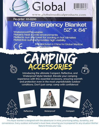 Emergency Mylar Thermal Blankets - 10 Pack | Survival Space Fire Blankets for Outdoor Adventures, Marathons, First Aid | Waterproof & Windproof | Ideal for Camping & Hiking