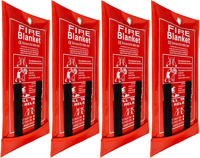 FLASLD Fire Blanket for Home and Kitchen, Fiberglass Fire Blankets Emergency for People, Flame Retardant Protection and Heat Insulation (3 ft x 3 ft - 4 Pack)