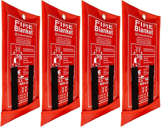 FLASLD Fire Blanket for Home and Kitchen, Fiberglass Fire Blankets Emergency for People, Flame Retardant Protection and Heat Insulation (3 ft x 3 ft - 4 Pack)